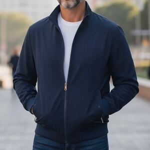 Men's Lightweight Navy Bomber Jacket Basic Casual Layering Size Large Minimalist